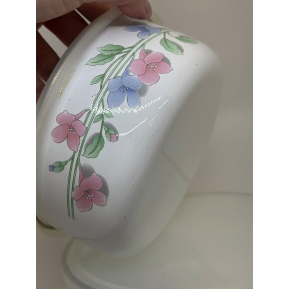 VTG 70s Floral Enamel Storage Bowl Set with Plastic Lids Set of 3 Retro Kitchen - Picture 4 of 9